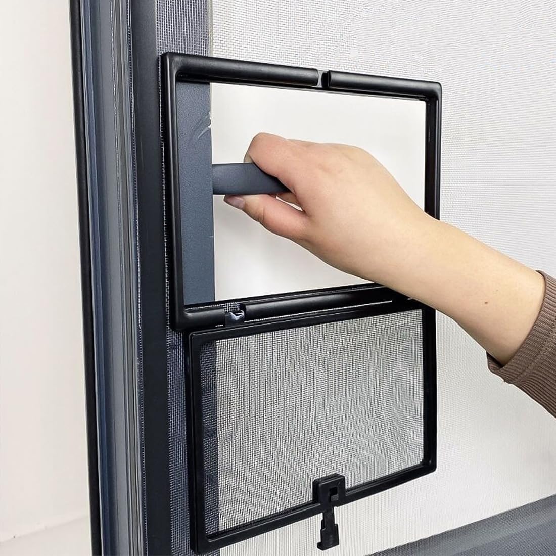Magnetic Window Screen with Small Window, Self Adhesive Anti Mosquito Mesh, Double Reinforced House Adjustable Fiberglass Mesh, Easy Installation, for Windows with Handles (28x39in,White+White Net)