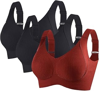 Wireless Bras with Support and Lift Adjustable 3 Pack High Support Padded Sport for Large Bust Workout Running Gym