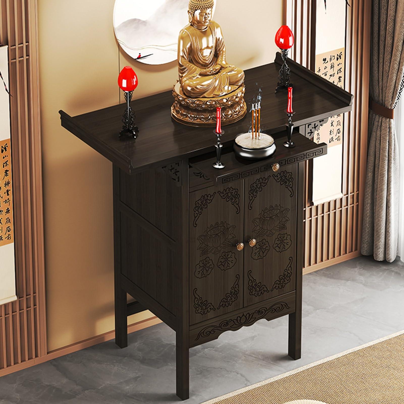 Sanctuaire personnel en bois marron table d'autel avec tiroirs