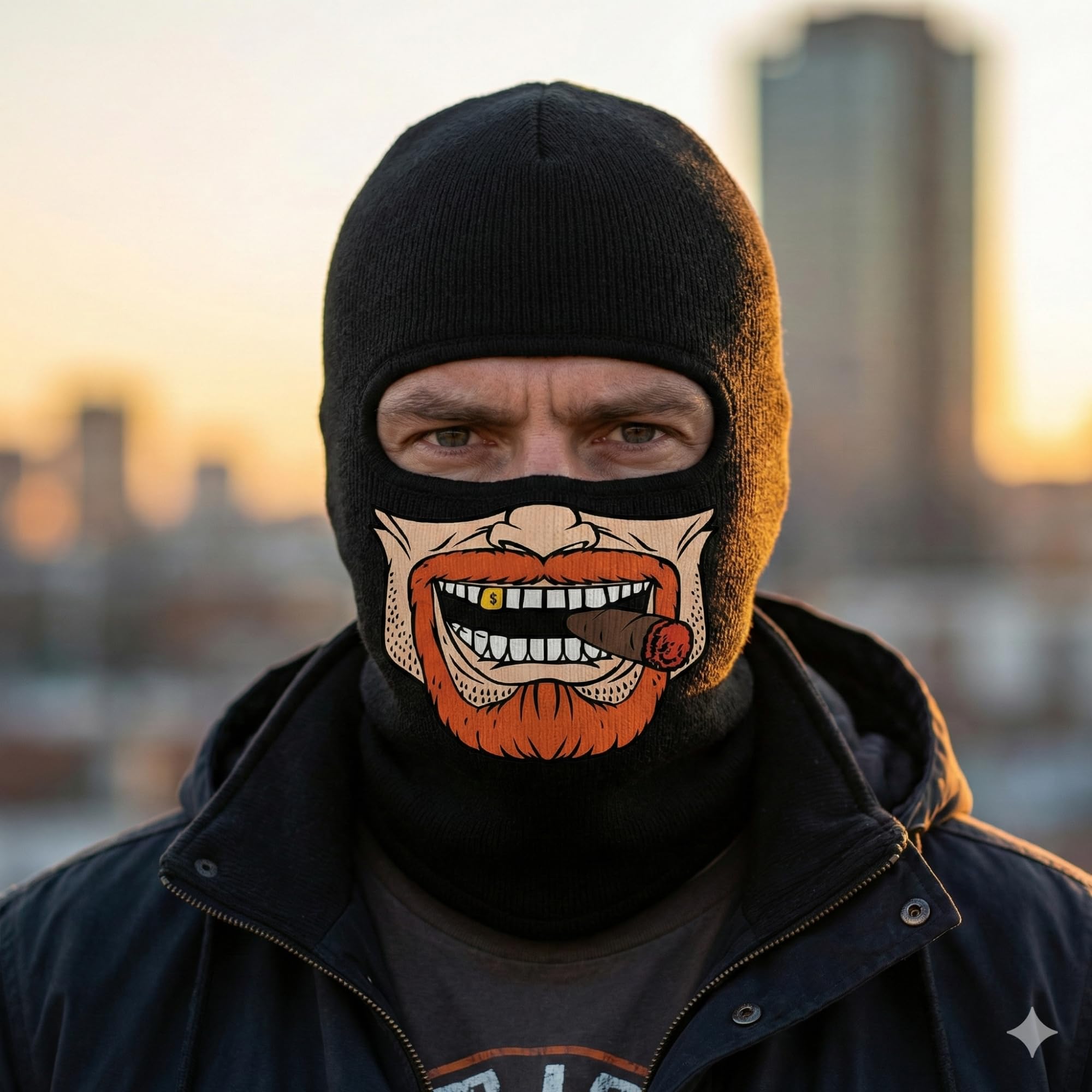 Unisex Çok Desenli Balaklava Yüz Maskesi - Motosiklet, Kayak, Kış Sporları için Nefes Alabilir Esnek Kumaş Kar Maskesi - Palyaço, Joker, İskelet, Sakallı Puro Grafik Seçenekleri (Sarı Puro)