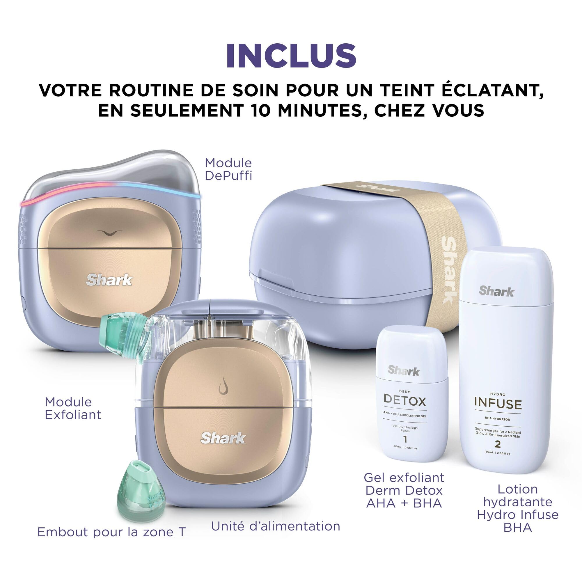 Shark FacialPro Glow, Appareil de soin du visage hydrofacial FH320EUBK | Nettoie, hydrate et decongestion, éclat visible en 10 min, Développé par des dermatologues