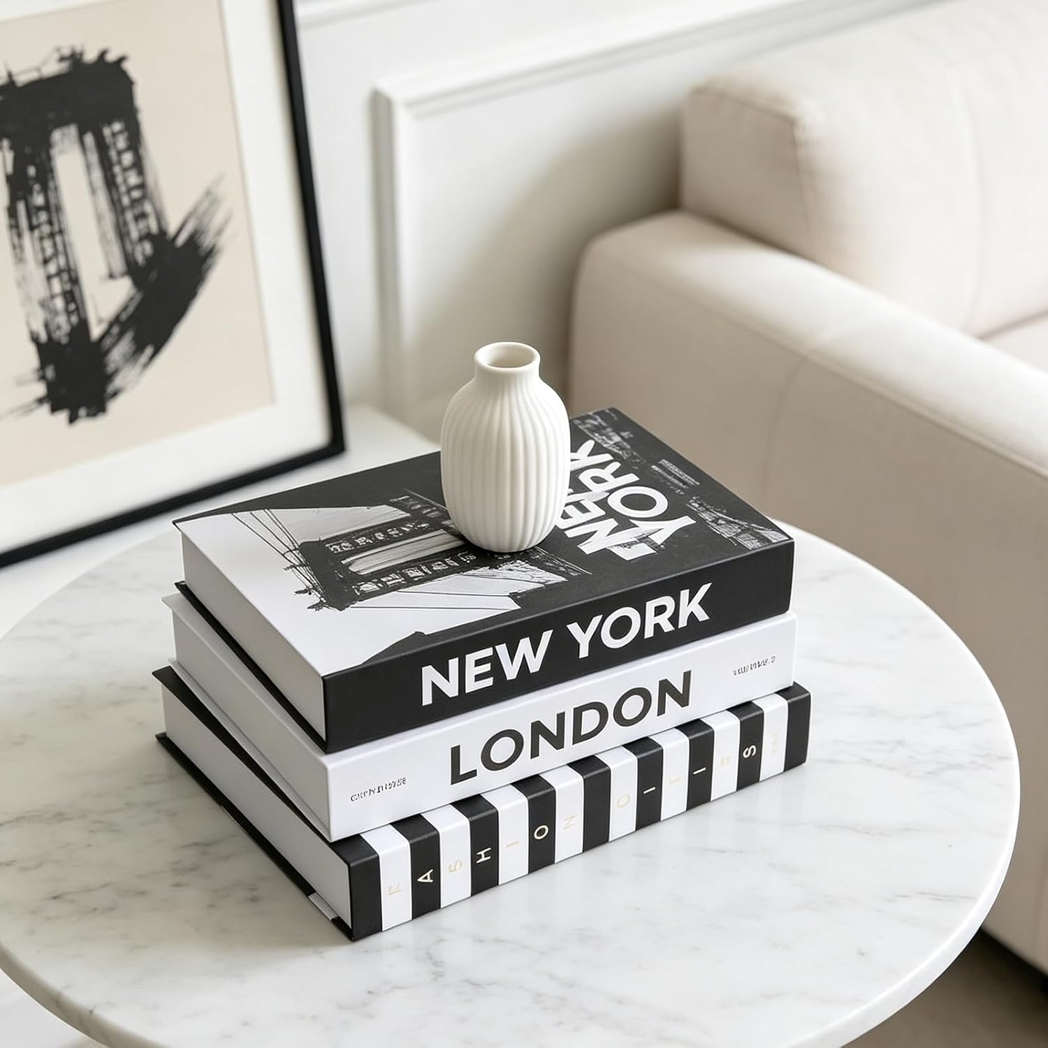 Decorative Books for Home Decor, Set of 3 Stylish Fake Books for Decoration with Wood Bead Tassels, Aesthetic Book Decor for Coffee Table, Living Room, Shelf