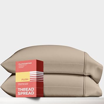 Thread Spread Egyptian Cotton Pillow Cases Queen Size Set of 2 - Luxury 1200 Series High Thread Count Pillow Cases Standard Size Taupe, Cooling, Sateen Weave Cotton Pillowcases Hotel Quality
