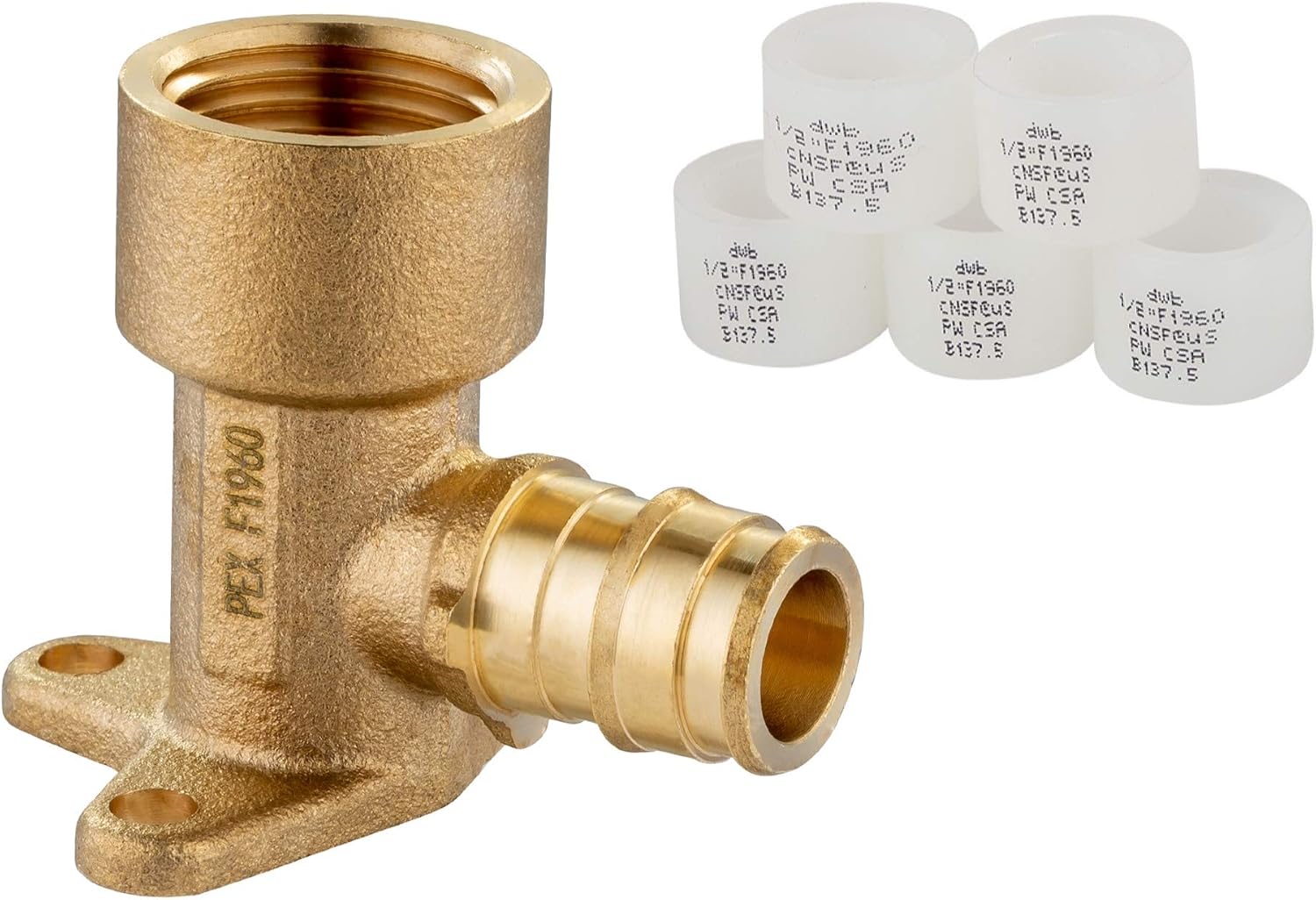 (Pack of 10 Sets) EFIELD Pex A Expansion Brass Fittings 1/2"x 1/2" Female NPT Drop-ear Elbow, F1960 with 10 Pieces 1/2 inch Expansion Rings