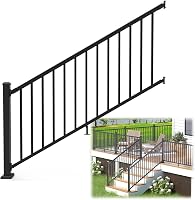 Egadis 36in H x 6ft W Black Aluminum Stair Railing Kit for Porch Deck Concrete Wooden Steps - Durable AAMA 2604 Powder-Coat DIY System
