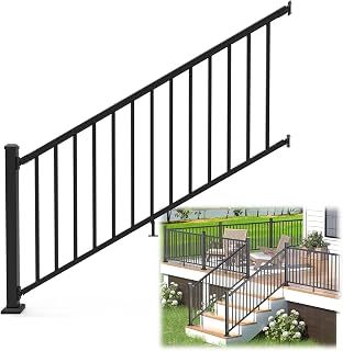 Egadis 36in H x 6ft W Black Aluminum Stair Railing Kit for Porch Deck Concrete Wooden Steps - Durable AAMA 2604 Powder-Coat DIY System