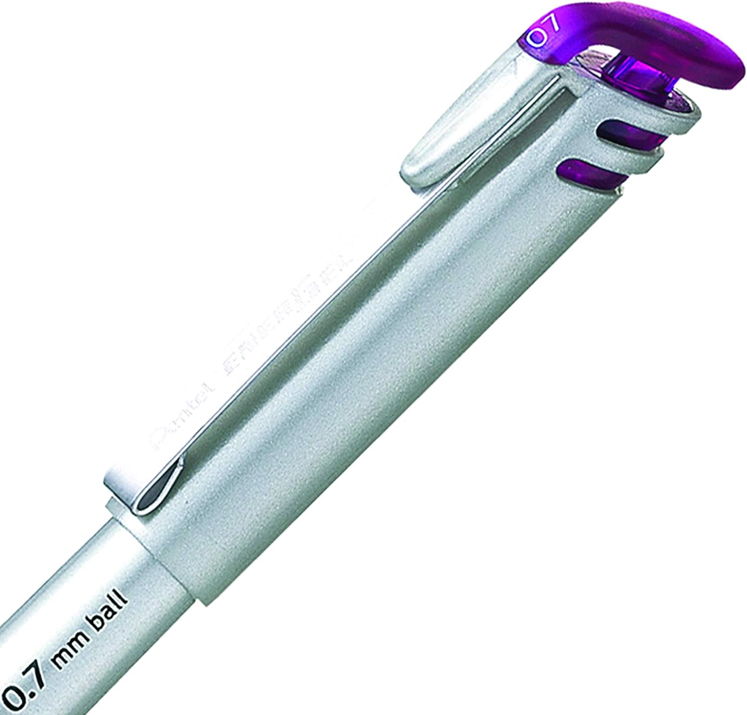 Pentel EnerGel Liquid Gel Pen, Medium Metal Tip, Silver Barrel, Violet Ink, Box of 12 (BL17-V)