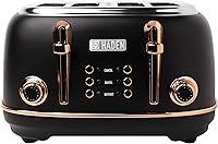 Vista 1 de HADEN Heritage 4-Slice Toaster with Extra Wide Slots, 1500-Watt, Black & Copper - Retro Stainless Steel Design with Self-Centering Function