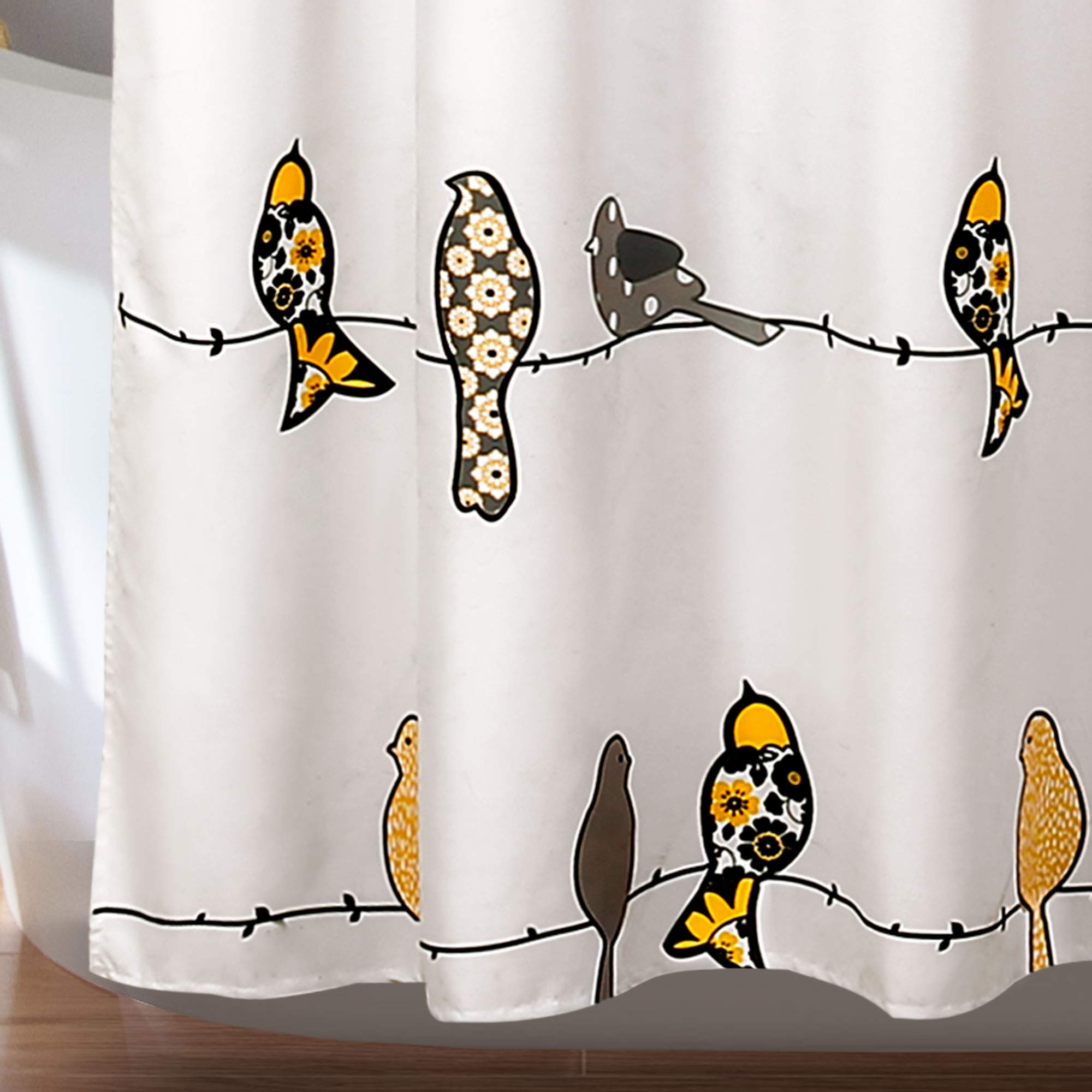 Lush Decor Rowley Birds Shower Curtain, Polyester, Yellow & Gray, 72" W x 72" L (Pack of 1), W 72" x L 72" (1 Panels) - Image 4