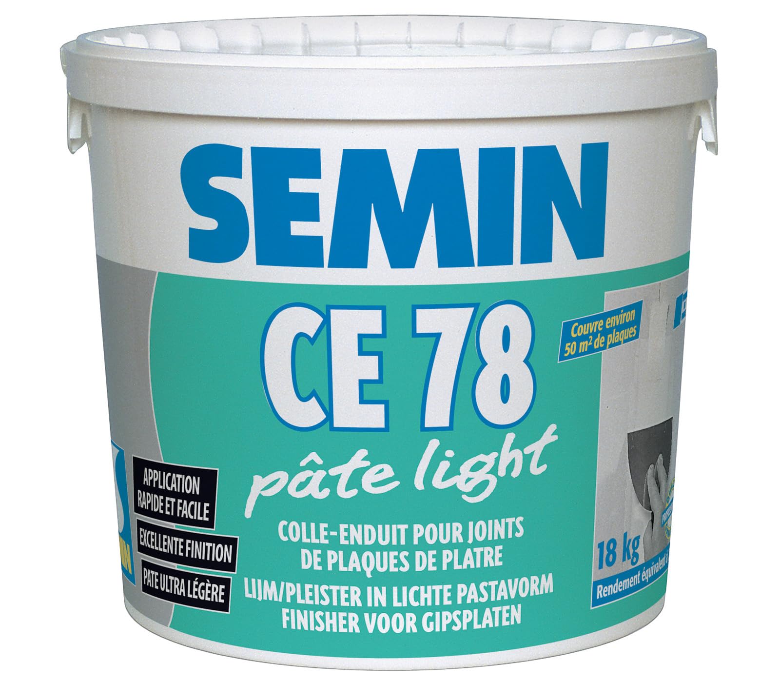 SEMIN CE 78 Pâte Light – Enduit Allégé pour Joints de Plaques de Plâtre – Prêt à l’Emploi – Excellente Finition – Jusqu’à 50 m² – Seau 18 kg – Fabriqué en France