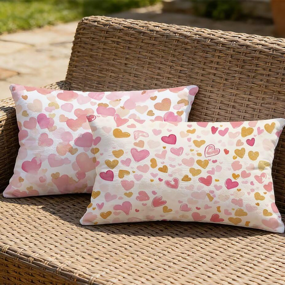 Housse de coussin extérieur imperméable rose 40x80 pour salon de jardin texture lin chic