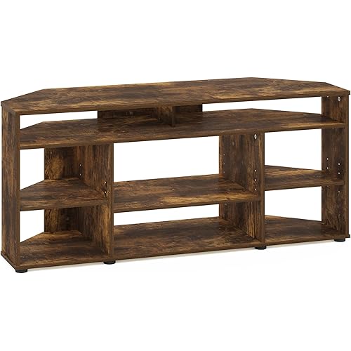 Furinno BESI TV Stand, No Tools Assembly Industrial Style Entertainment Center, TV Console for TV up to 46 Inch, for Living Room, Bedroom, Amber Pine