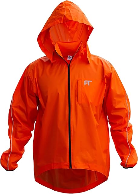 Fashion Track Lightweight Waterproof Cycling Jacket Mens with Deachable Hood - High Visibility Running Top Unisex Rain Coat - Windproof and Reflective with Back Pocket