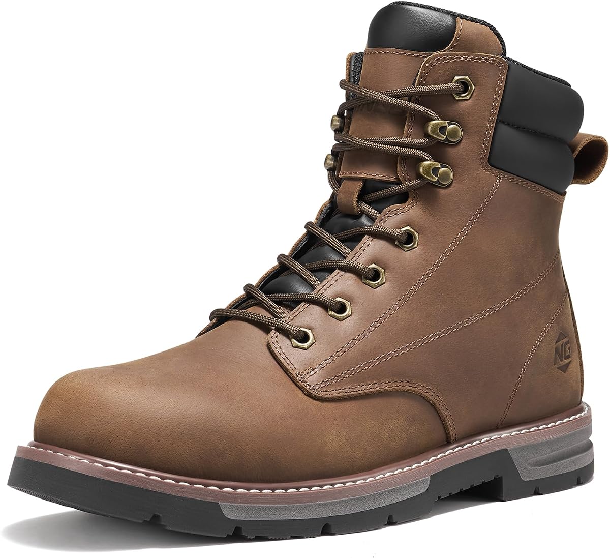Steel Toe Work Boots for Men, Water Resistant Crazy Horse Leather | Comfortable Lightweight Non Slip Work Shoes, EH Protection Steel Toe Boots, Arch Support, Construction Industrial Warehouse