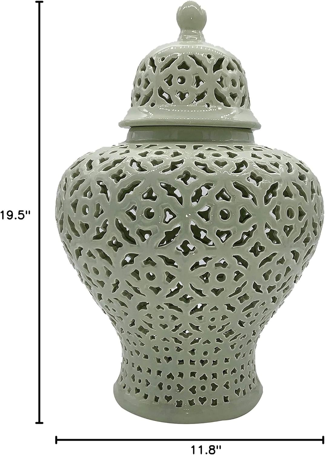 Galt International 19.5” Lattice Ginger Jar with Lid - Stunning Home Decor with Intricate Mediterranean Inspired Lattice Work - Living Room and Kitchen Decoration - 19.5” (Sage Green)