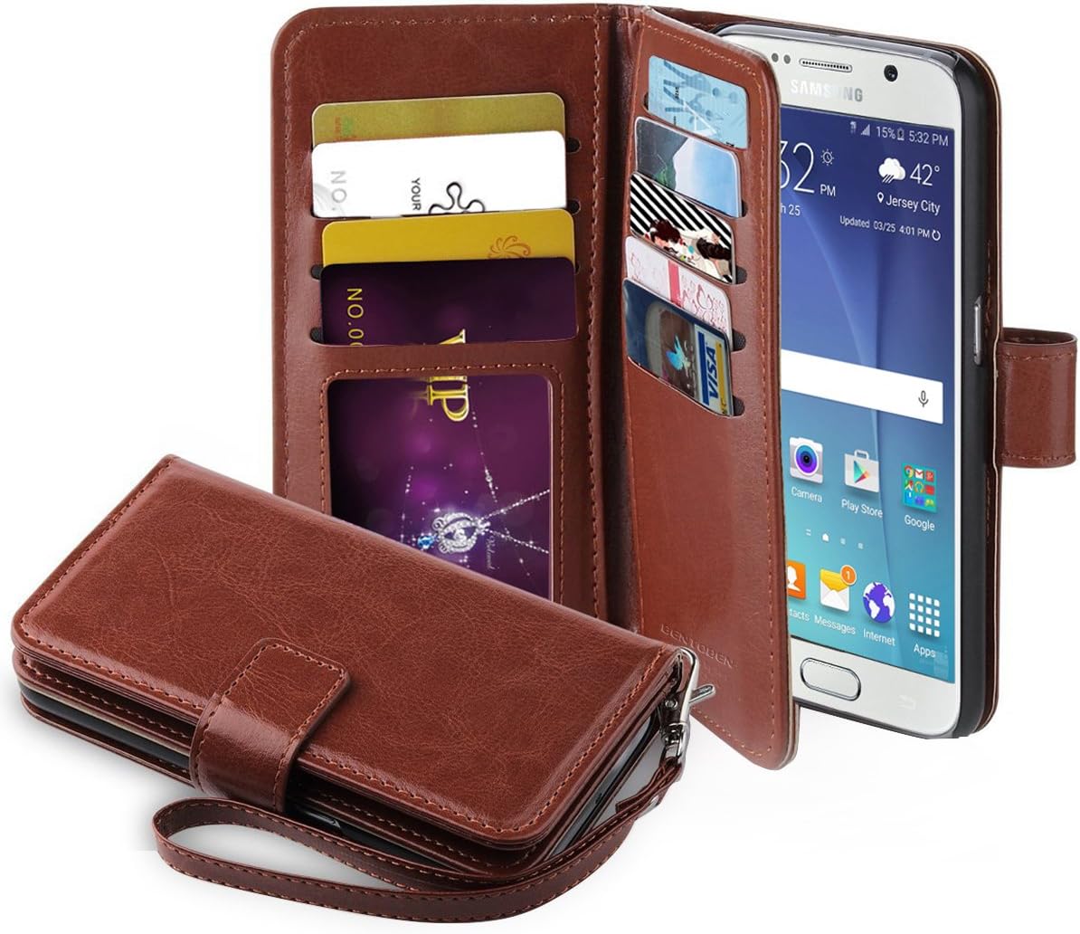 Galaxy S6 Case, Galaxy S6 Wallet Case, BENTOBEN Folio Flip Wallet Faux Leather Credit Card Slots Cash Holder Wristlet Protective Case for Samsung Galaxy S6 G920/G920V/G920P/G920R, Brown