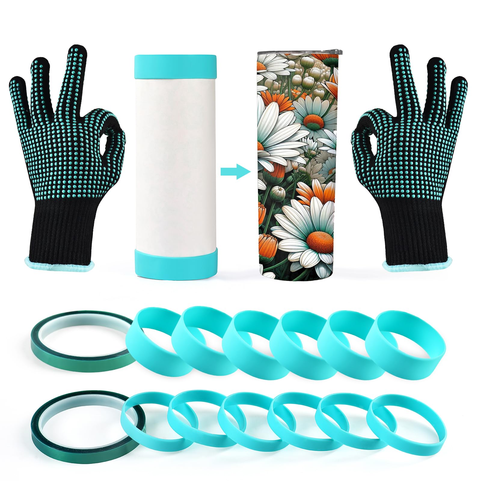 Sublimation Blanks Silicone Bands for Sublimation Tumbler Heat Resistant Gloves Tape Sleeve Accessories Kit for 20 30 oz Skinny Straight Cups for
