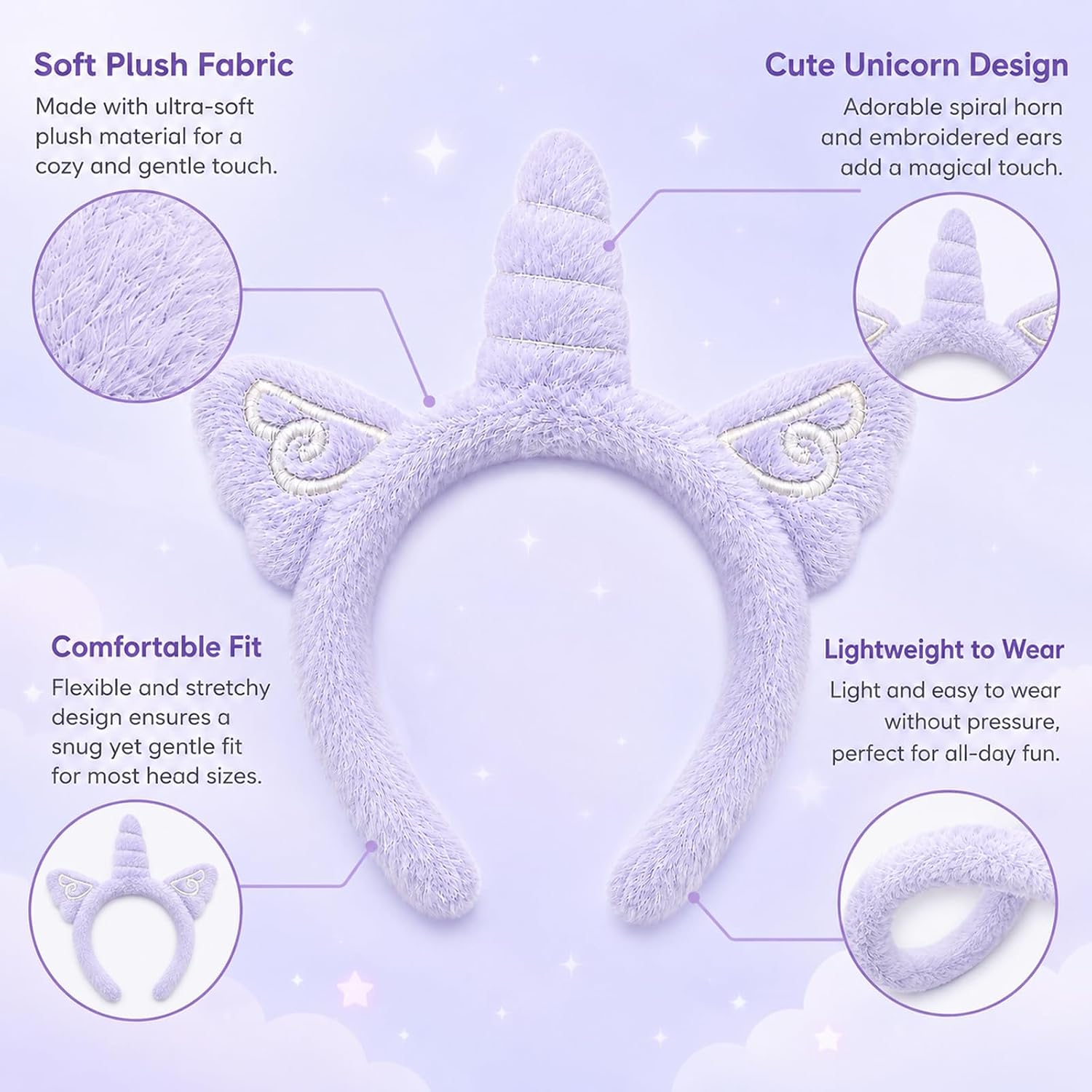 Plush Purple Unicorn Headband Cosplay Headwear for Party Halloween Decor image 3