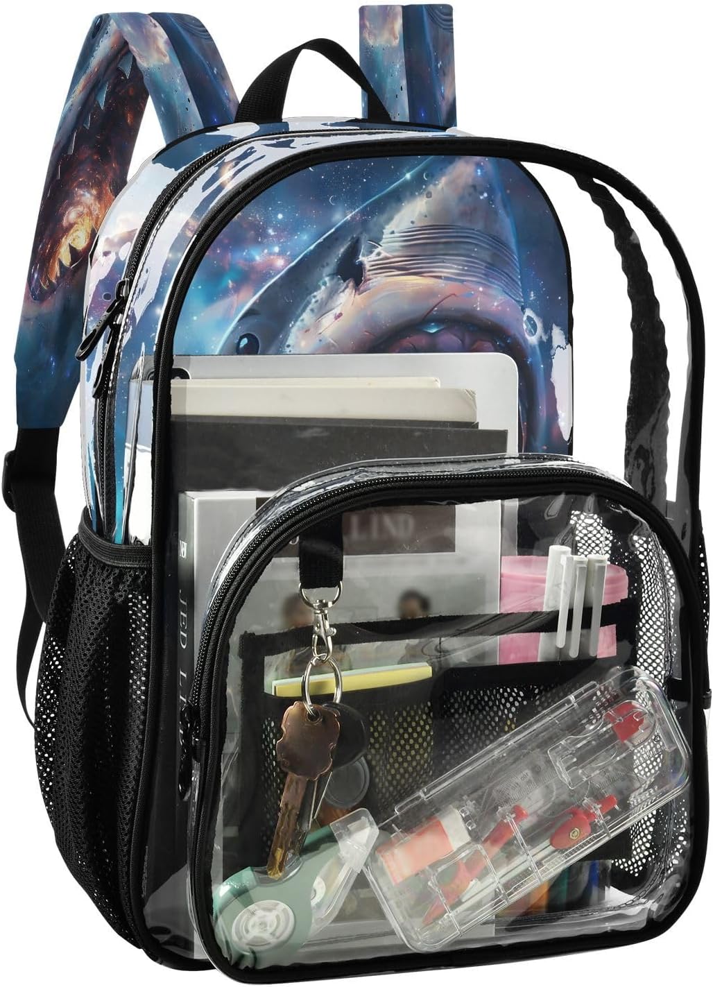 Shark Starry Sky Cloud Clear Backpack Heavy Duty See Through Transparent PVC BookBag for Kids Boy Girl School Work