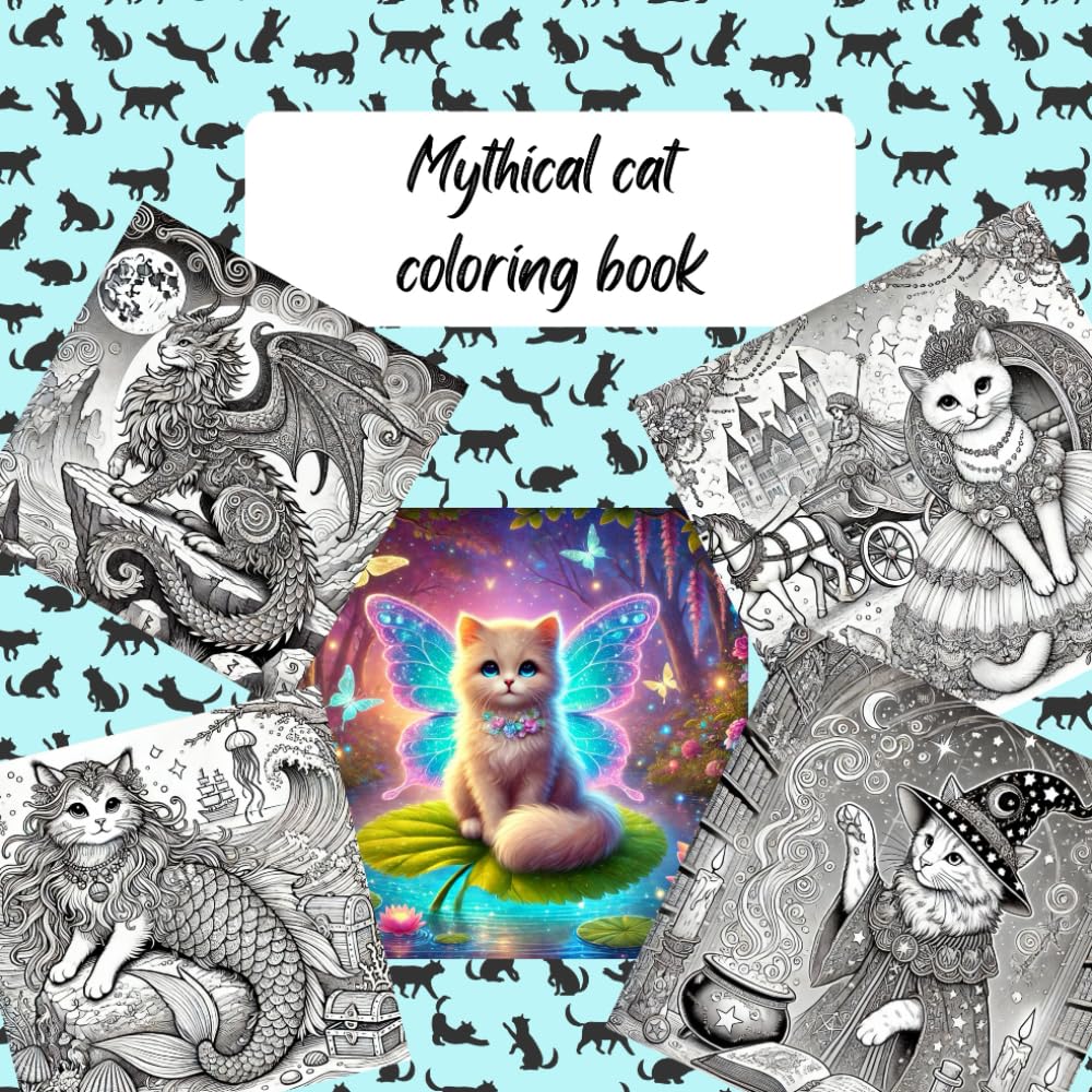 Mythical cat coloring book: cat wizards, fairy's, mermaids, witches, dragons and more
