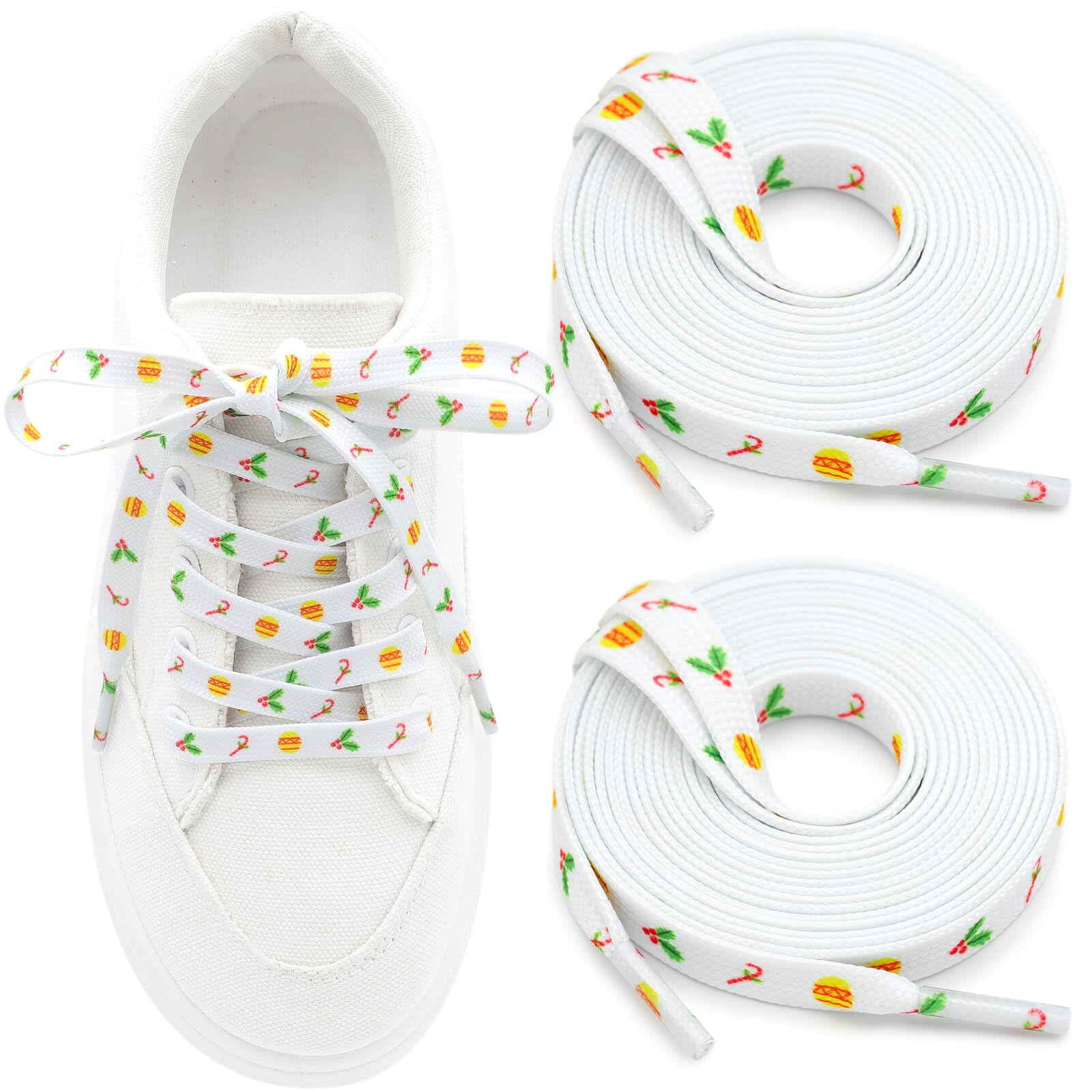 WEGOODZF Flat Christmas Shoe Laces: 2 Pairs Colorful Pattern Shoelaces for Sneakers