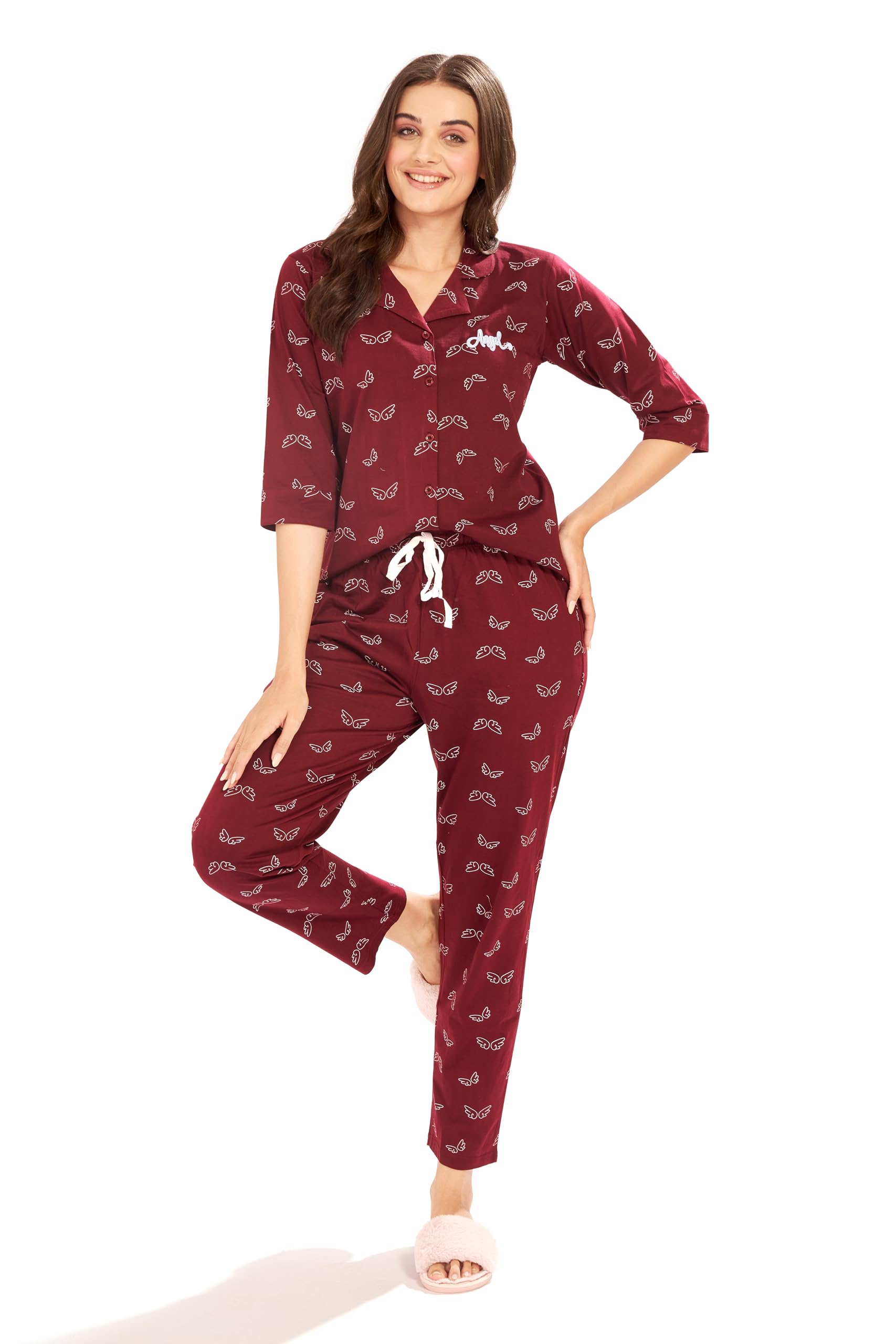 av2 Women's Cotton Wings Printed Night Suit Set of Shirt & Pajama Set | Casual Night Dress for Women - 4098-picture-51