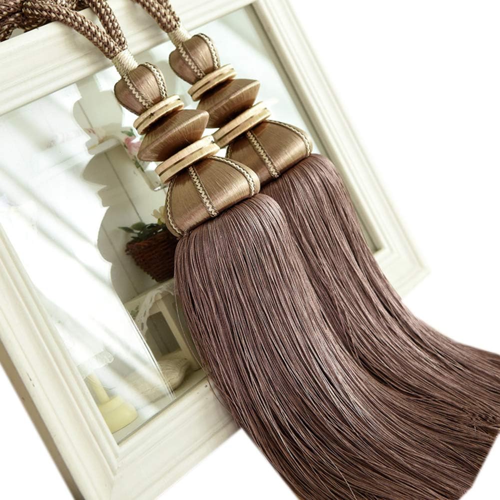 Set of 2 Luxurious Beaded Tassels Curtain Tiebacks Hanging Ball Tassels Curtain Decoration Tassels Curtain Buckle for Bedroom and Livingroom (Khaki)