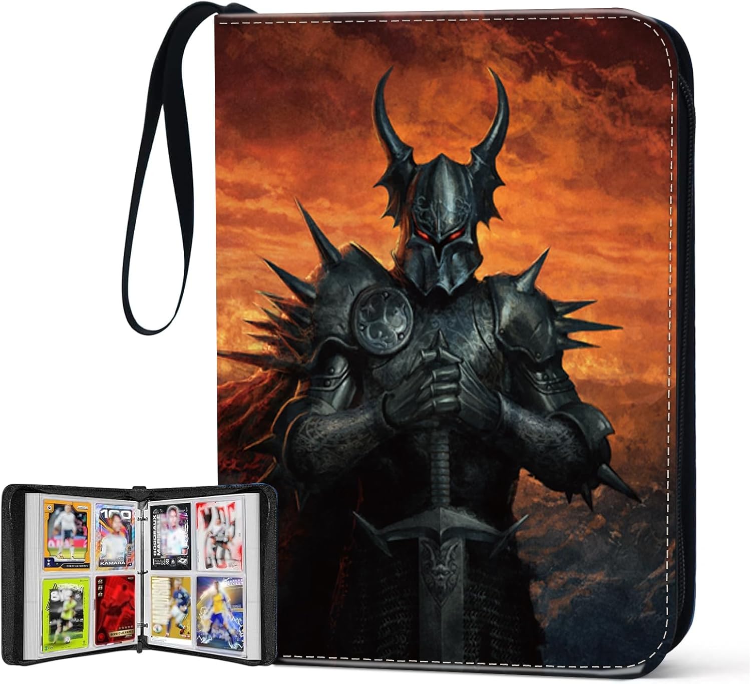 Trading Card Binder, 4 Pockets 400 Card Holder Collector Album with 50 Removable Sleeves, Portable Trading Collection Album for photocard kpop mtg/TCG Game Football Sports Cards, Flame Knight