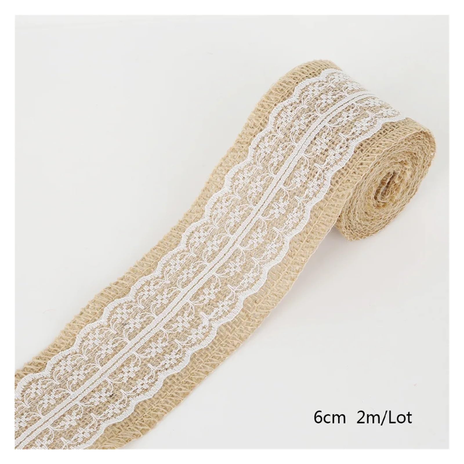 Jutestoff, 2M DIY Spitzenband Nähband Natürliche Sackleinen Rolle Sackleinen Borte Band Party Dekor Strick Klebeband Aufkleber Bastelstoff(White)