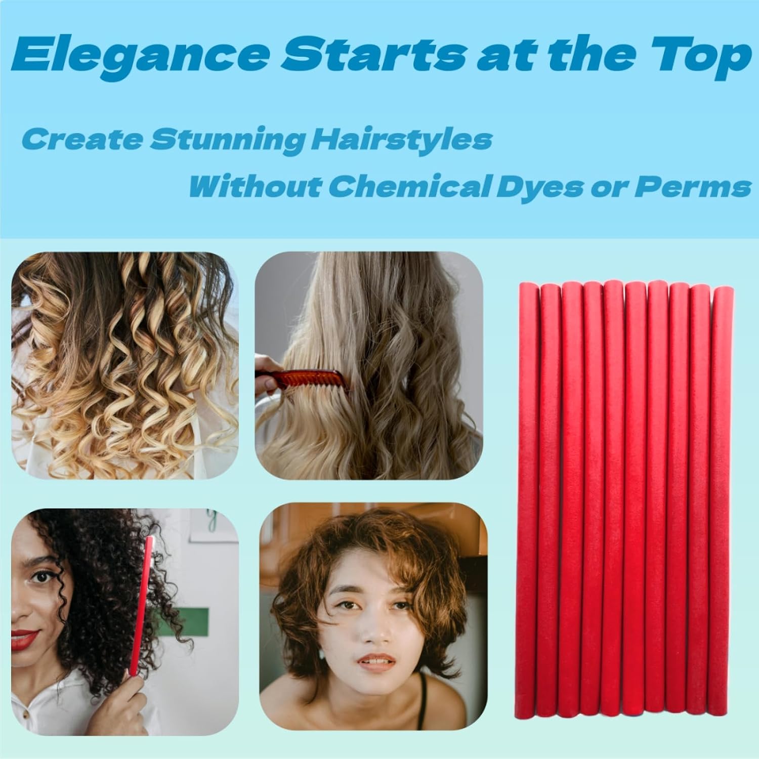 10Pcs Foam Hair Rollers No Heat Soft Sleep in Curlers for Long & Short Hair (red 0.47”x9.4”)