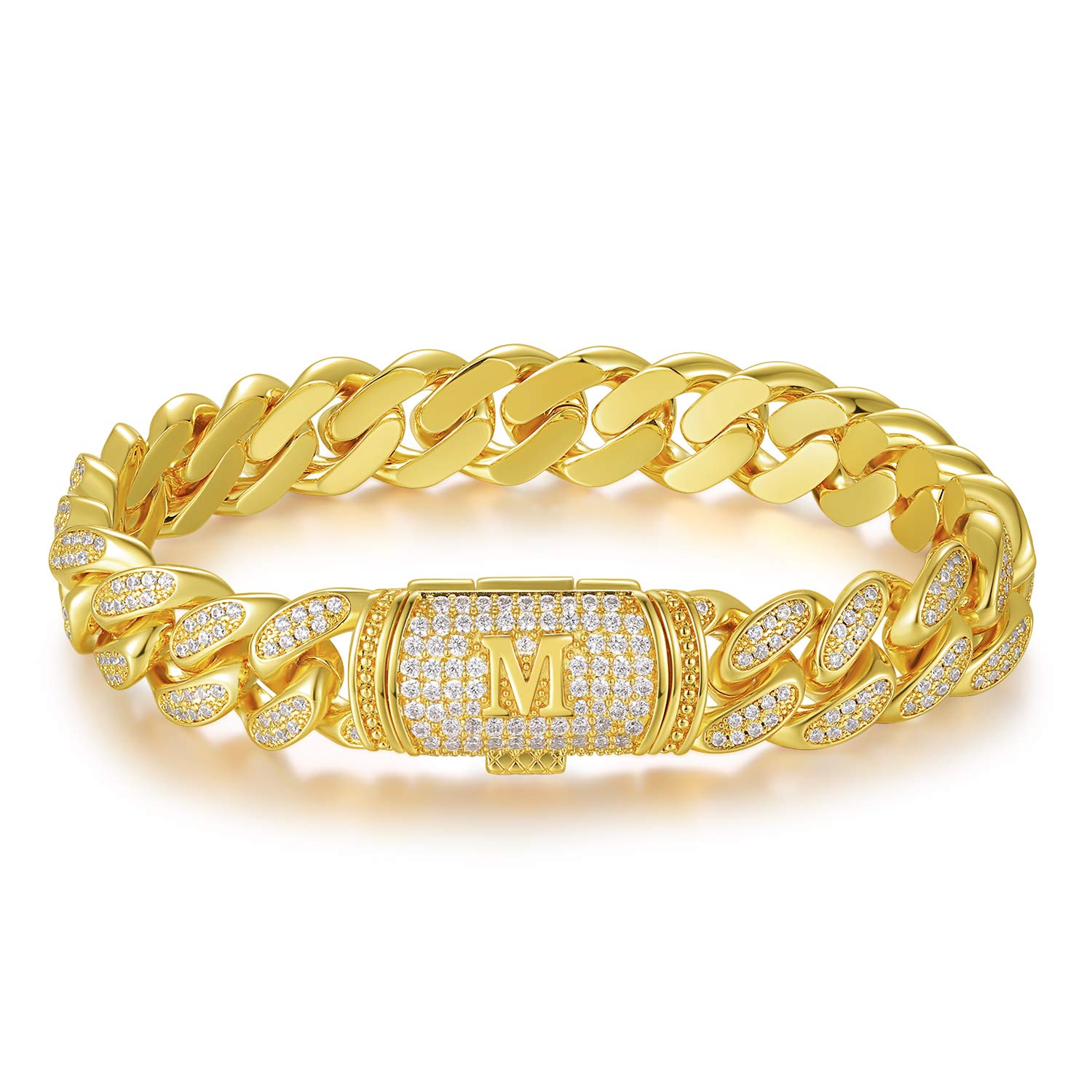 ETEVON Cuban Link Initial Bracelet for Men