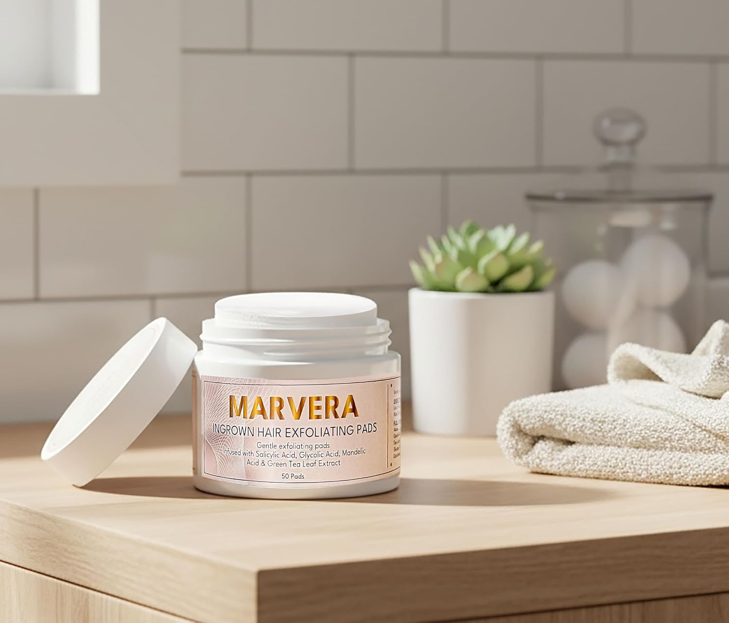 MARVERA Ingrown Hair Pads with Salicylic & Glycolic Acid – Exfoliating Pads for Razor Bumps & Ingrown Hair After Shaving -Bikini Line & Waxing Care – 50 Pads