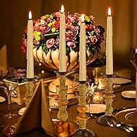 Vista 6 de Velas LED cónicas sin llama de cera real con control remoto, mecha 3D parpadeante de 9.6 pulgadas, funciona con pilas, goteo de cera, juego de 2