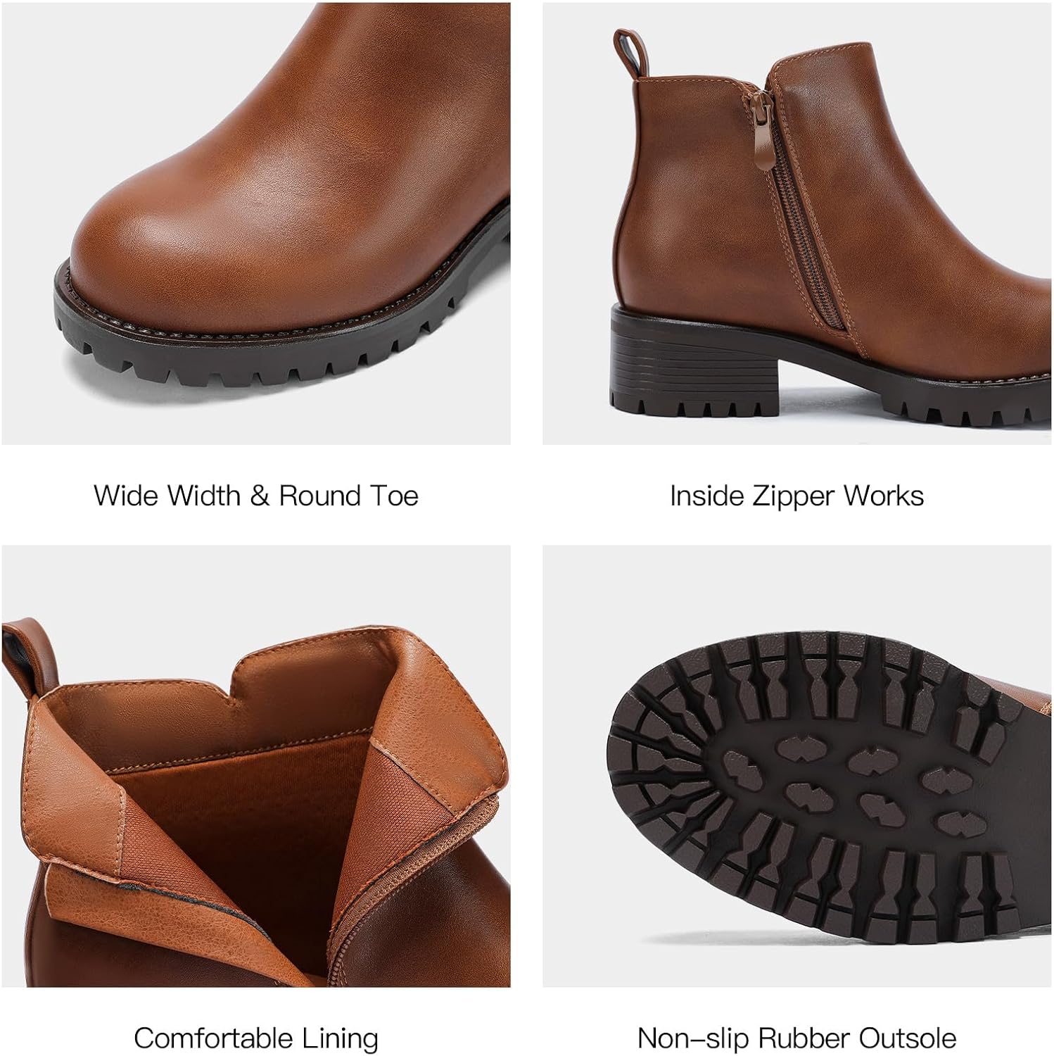 Wide Width Chelsea Boots Women Ankle Low Heel Fall Boots Lug Sole Short Booties - Image 5