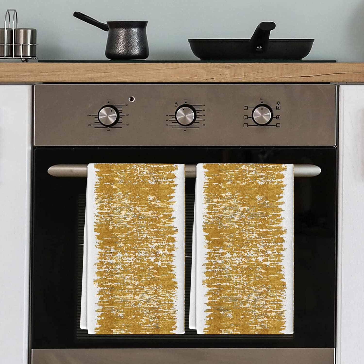 Kitchen Towels Set of 2 Gold Dish Towels and Dishcloths Sets Decorative Tea Towel Abstract Absorbent Hand Towels for Kitchen Bathroom Cleaning Drying Baking Home Decor, Printing7195 - Image 6