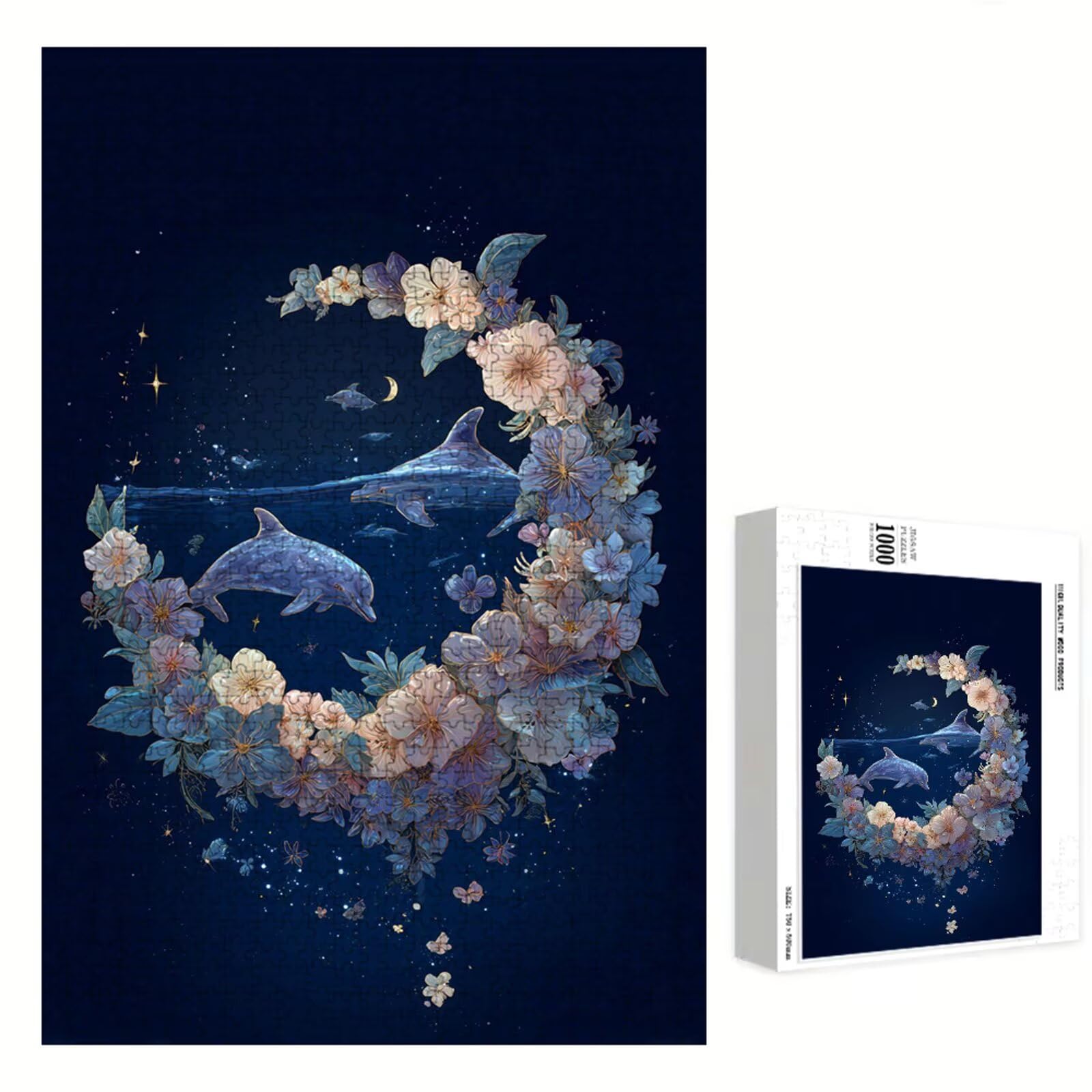 5000 Pezzi Puzzle Adulti - Delfino & Flower - Fabbricazione in Legno Robusto (Forma Classica) - Decorazione Murale con Poster - Prodotto Riservato ad Adulti e 14 Anni in Su (181x105cm) P3#1291