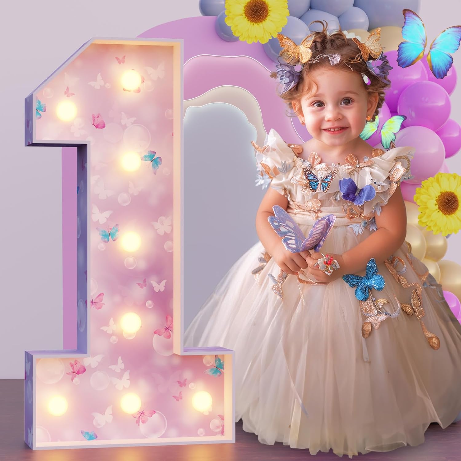 Marquee Numbers Butterfly Birthday Decorations: 3ft Large Party Decor First 1st 21st Big Light Up Cardboard Number 1