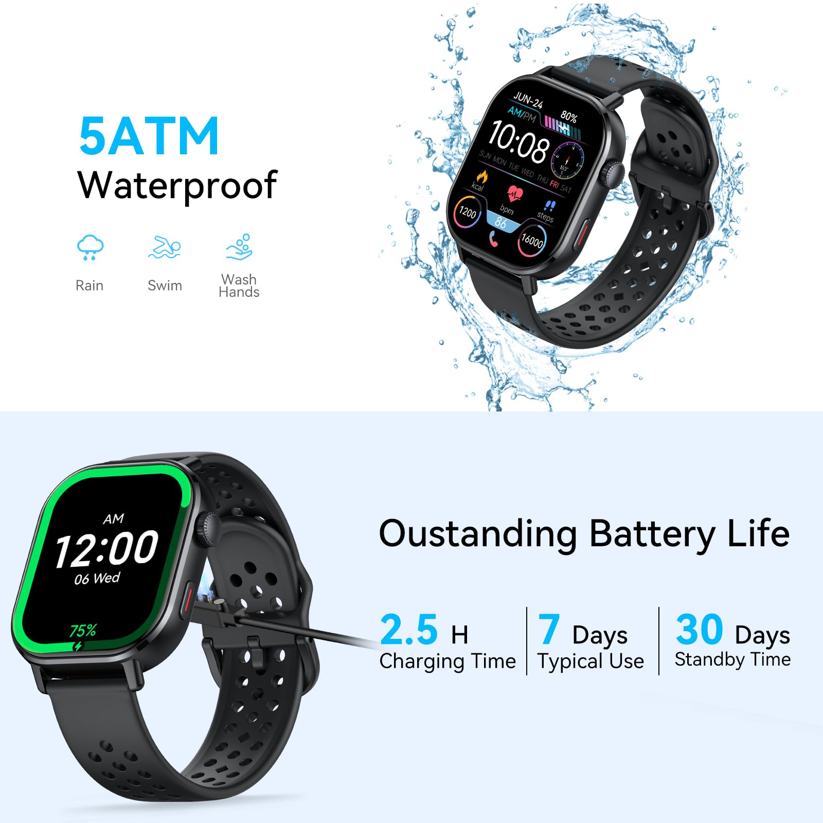 Jugeman Smartwatch Uomo, 1,43" HD Orologio Smartwatch Uomo con Chiamata Bluetooth,Militari Smart Watch Tracker 160+ Modalità Sportive