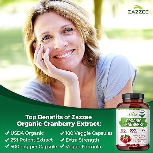 Miniatura 21 de Zazzee USDA Organic Cranberry 25:1 Extracto, 500 mg por cápsula, 100 cápsulas veganas, suministro para más de 3 meses, extracto estandarizado