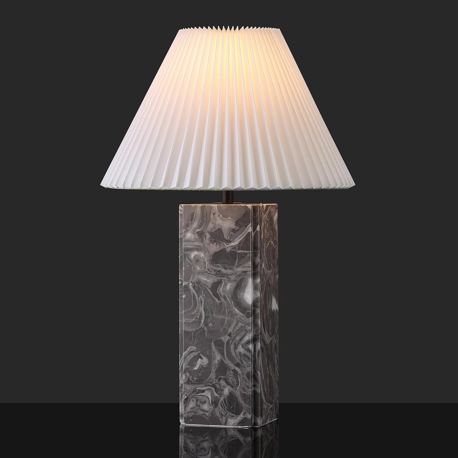 SAFAVIEH Couture Lighting Collection - Mackenzie Square Light Grey Table Lamp, 25" Modern Bedside or Living Room Light with White Cotton Shade, Dimmable with LED Bulb (CTL1080F)