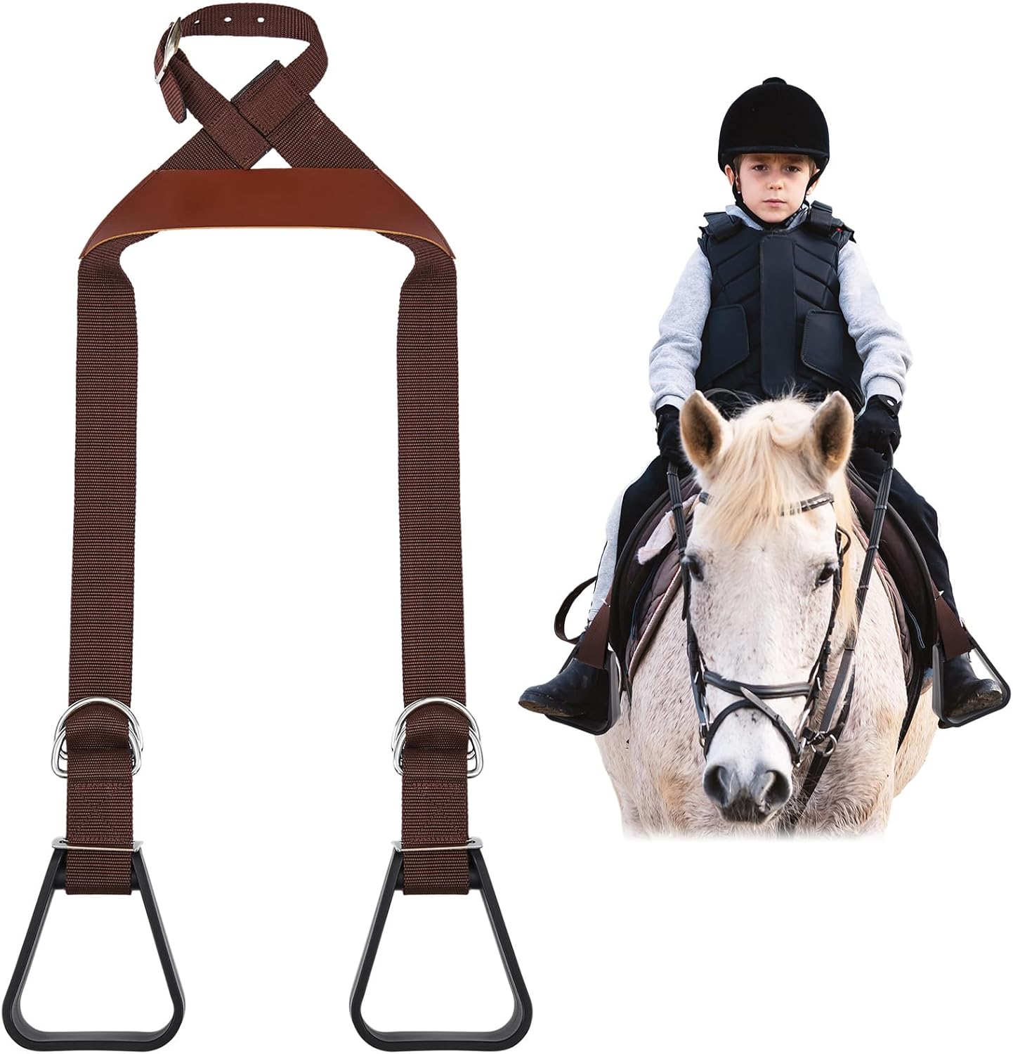Simgoing Kids Western Stirrups Adjustable Nylon Straps Equestrian Safety Stirrups for Youth Riding Accessories, Height Below 140 cm