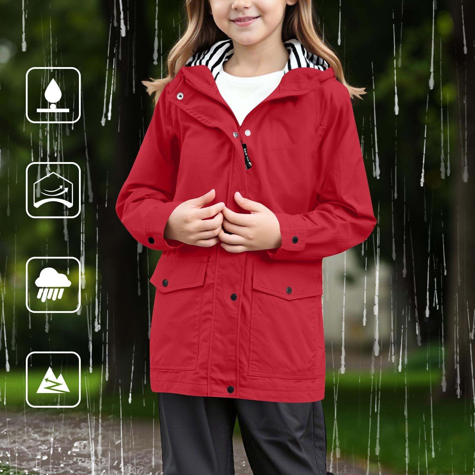 Chaqueta cortavientos con capucha para niñas, impermeable ligera, capucha ajustable, bolsillos, transpirable y plegable, para senderismo, colegio y actividades al aire libre.