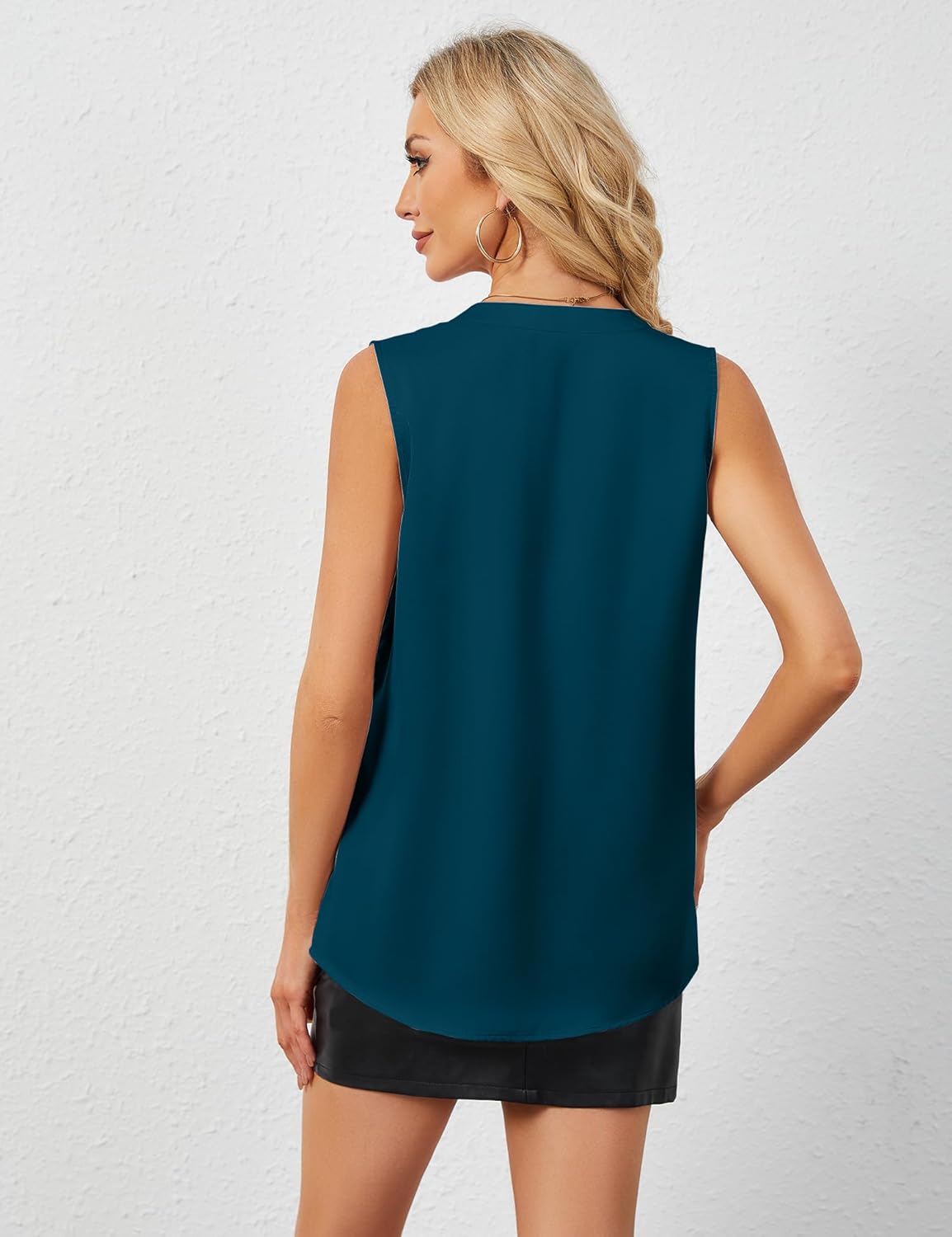 Rapbin Women's Silk Tank Tops V Neck Pleated Sleeveless Satin Blouses Spring Business Work Shirts - Image 6