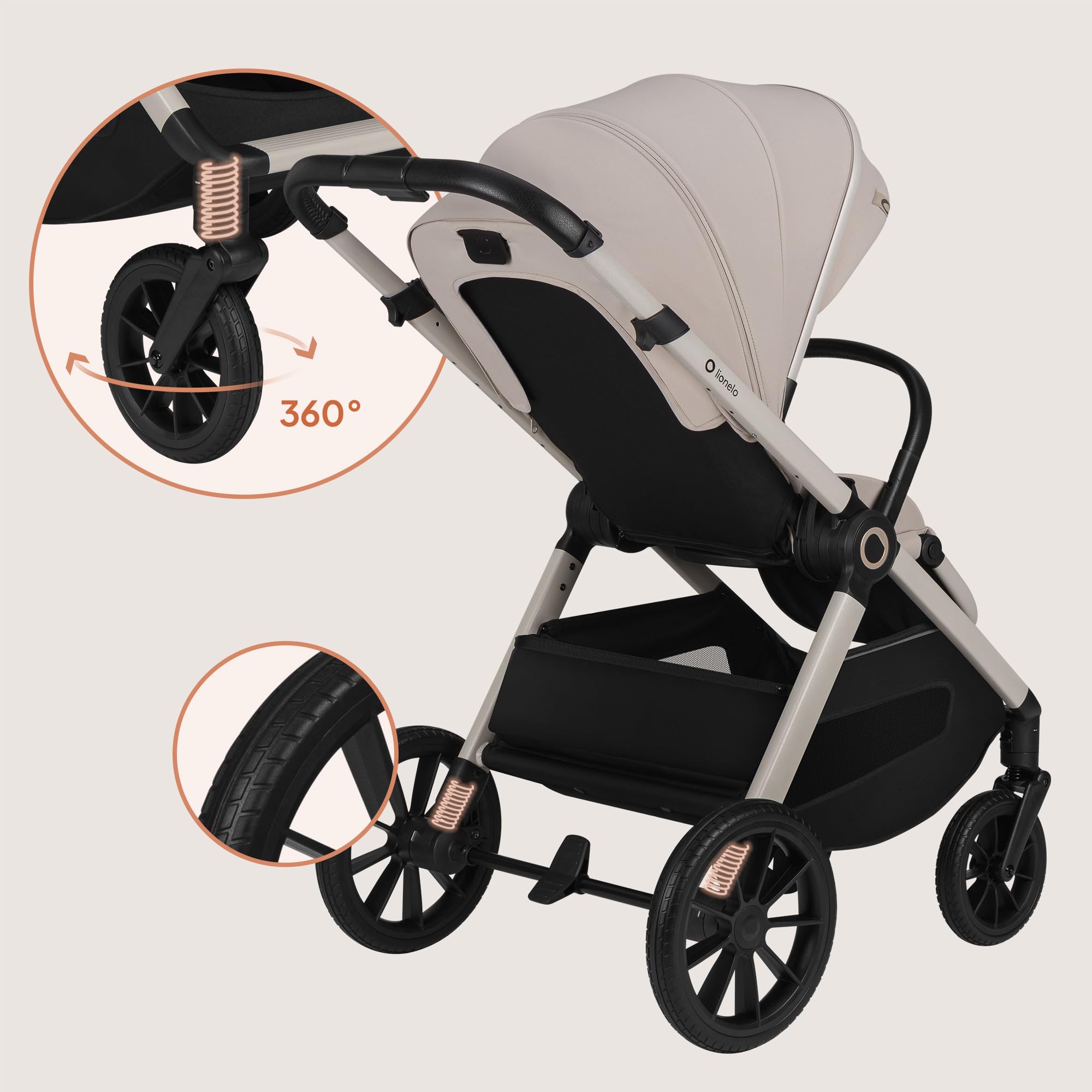 Lionelo Layla Carrito 2 en 1 Cochecito de Bebé (0-4 Años, Hasta 22 Kg), Capazo y Silla de Paseo, Asiento Reversible, Posición Reclinable, Ruedas PU, Suspensión, Capota Impermeable UPF50+