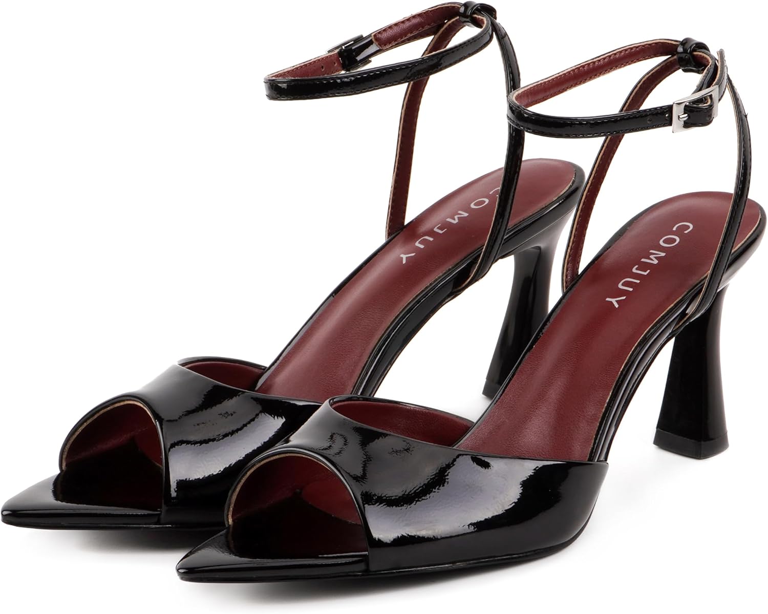 High Heels for Women Peep Pointed Toe Kitten Heeled Sandals Strappy Flared Heels Elegant Leather Sandals Comfortable Chic Summer Prom Wedding Sexy Dress Shoes - Image 4