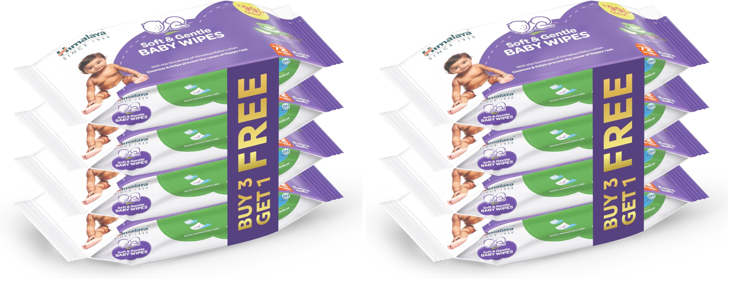 Himalaya Soft & Gentle Baby Wipes |72 Wipes x B3 G1 Free - 288 Wipes | With Licorice & Aloe Vera | Gently cleanses & Helps prevent the cause of Nappy Rash | With the Goodness of Himalaya Baby lotion | Extra Soft | Skin-Friendly pH-image-28