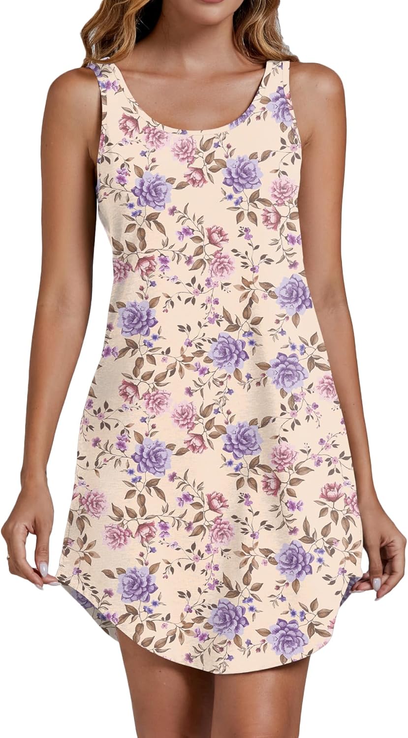 Vrtige Women's Tank Nightgown Sleeveless Sleepwear Scoop Neck Full Slip Chemise Nightdress - Image 4