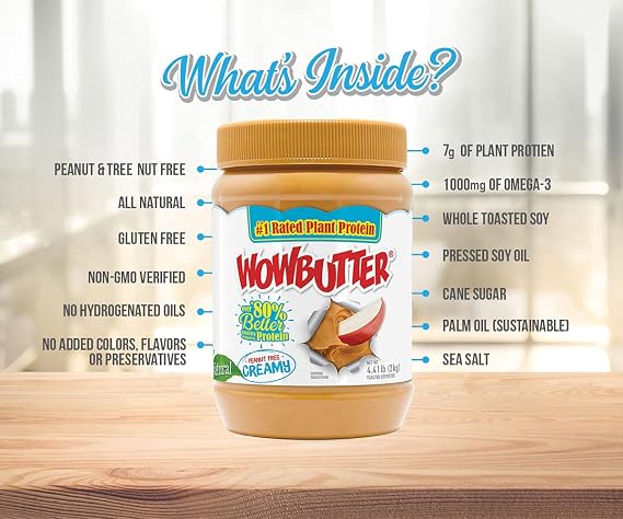 Wowbutter Natural Peanut Free Creamy 4.4lb Jars, 2 Pack
