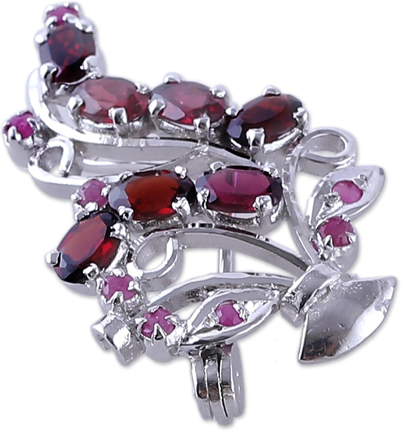 NOVICA Multi-Gem Ruby .925 Sterling Silver Brooch 'Crimson Liaison'