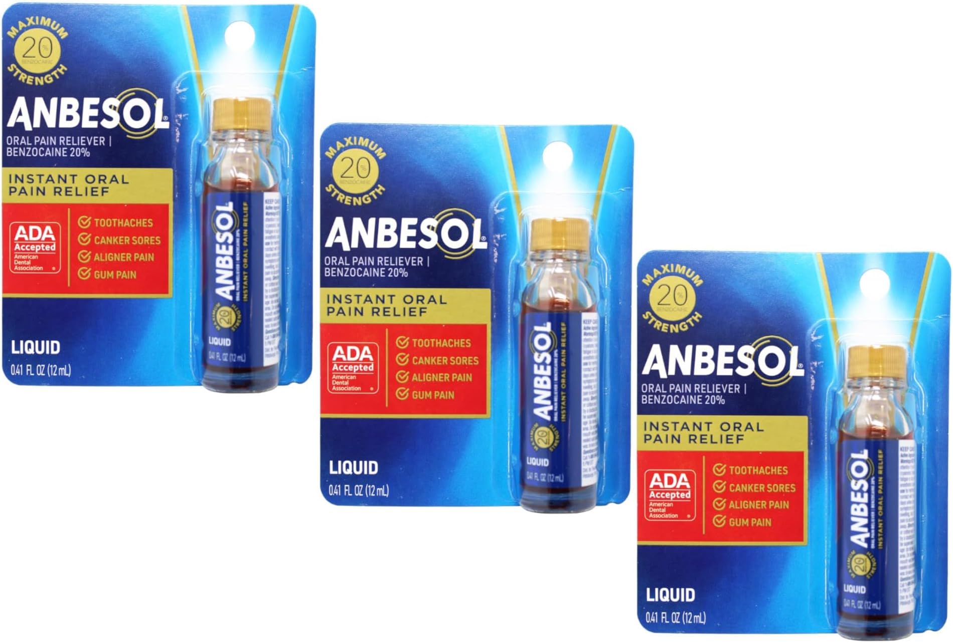 Anbesol Maximum Strength Liquid, 0.41 Fluid Ounce (Pack of 3)
